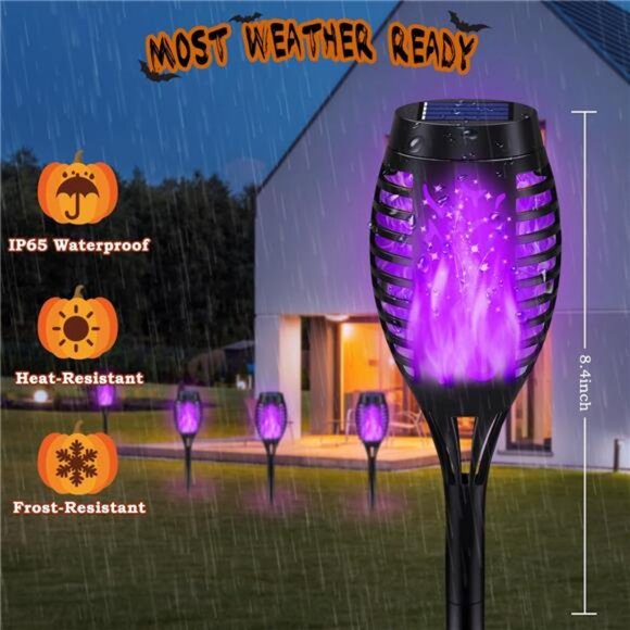 Halloween Decor, 10Pack Purple Outdoor Halloween Lights with Flickering Flame - Picture 4 of 7